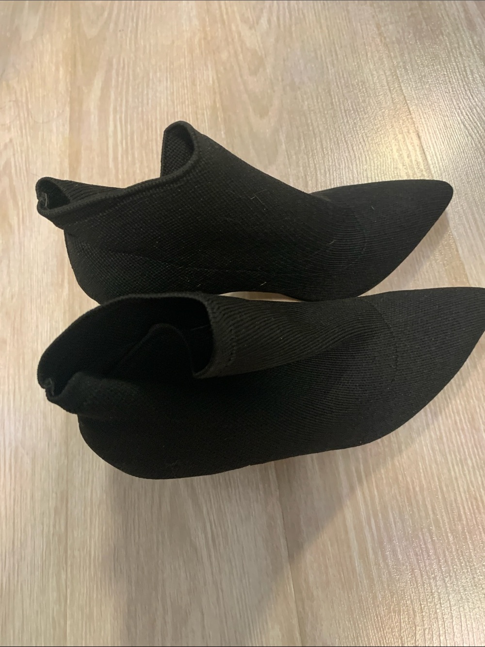 Pointed Black Knit Sock Ankle Booties - Sleek Slip-On Style